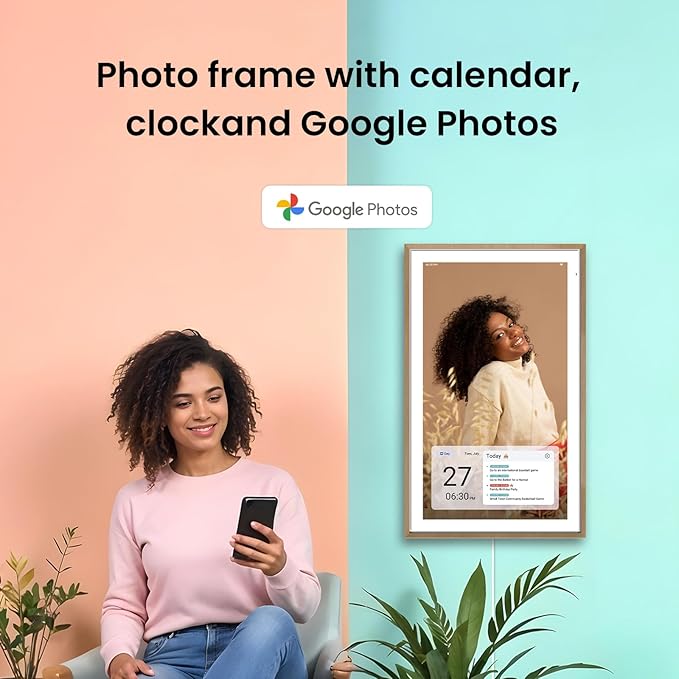 ApoloSign 21.5" Digital Calendar: Dual Mode Calendars with Google Play & Multi-calendar Sync, Electronic Planner & Chore Chart, Smart Touchscreen, Interactive Display for Family Schedules (Teak Wood, 21.5-inch)