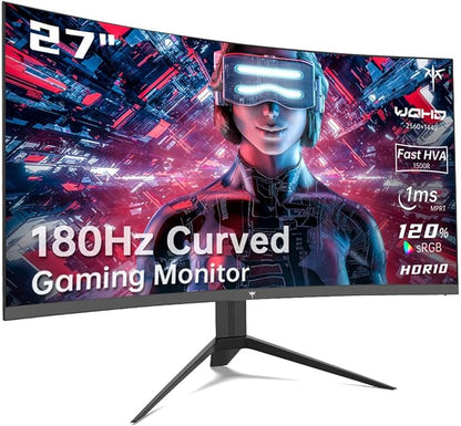 KTC 27 inch Gaming Monitor, 1440P Curved Monitor, 180Hz, 144Hz, 2K, 1500R, 1ms, FreeSync/G-Sync Compatible, DisplayPort/HDMI/USB, Ultrawide PC Vesa/Wall Mount Computer Monitor, H27S17