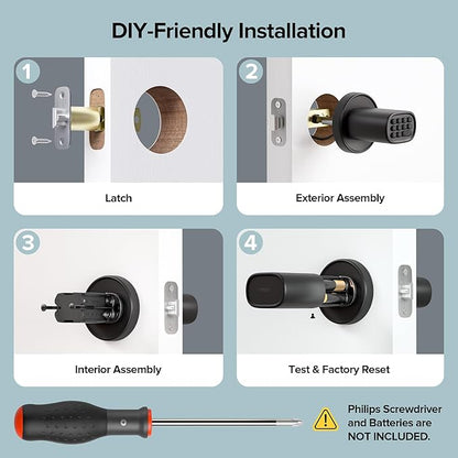 Door Lock Knob with Keypad Keyless Entry Door Knob Electric Coded Indoor Door Knob for Interior Doors Thickness up to 2-1/4", Bedroom, Home Office, Garage, 4xAA Alkaline Battery, M1 Black