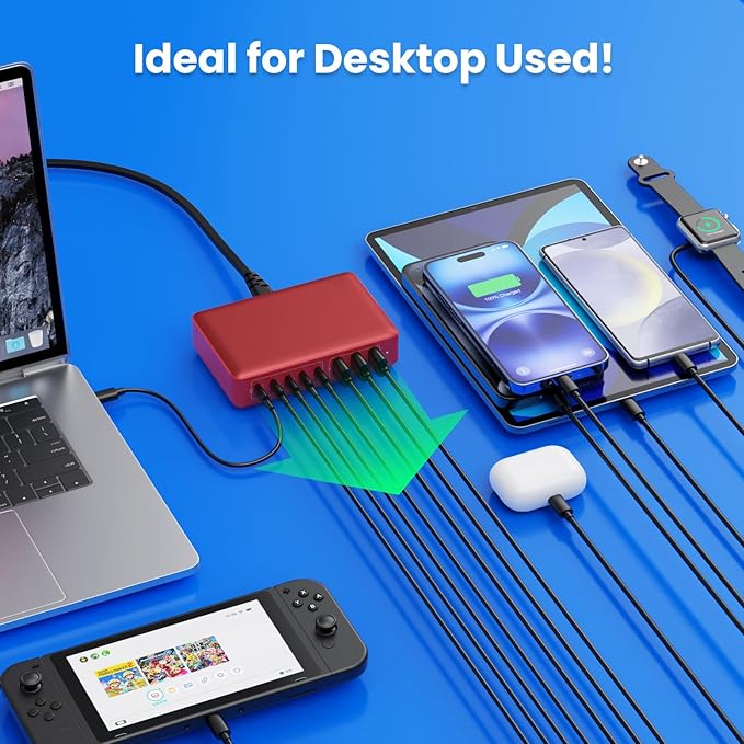 USB C Charger 300W USB C Charger Block 8-Ports GaN IV Fast Charging Station,PD 100W Laptop Charging Hub Wall Charge Adapter Compatible with MacBook/Air,DELL,Steam Desk,iPhone 16/15/14,Galaxy