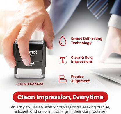 Promot Entered Self Inking Rubber Stamp - Refillable Stampers for Office - Business, Accounting, Bookkeeping, Coding, Legal, Notary, Work, Ordering, Inventory Stamps - Red Ink