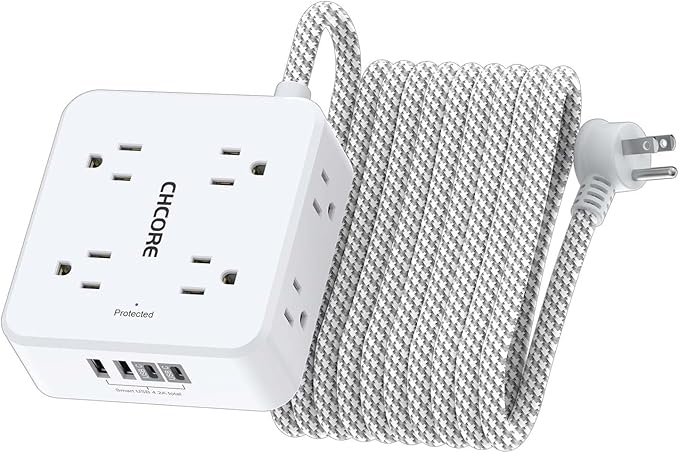 Surge Protector Power Strip - CHCORE 20Ft Braided Extension Cord with 8 Outlets with 4 USB (2 USB C) Charging Ports, Flat Plug Multi Plug Outlet Extender Charging Station for Home Office, ETL, White