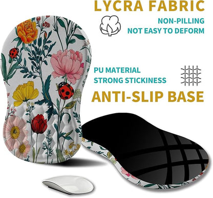 Hokafenle Ergonomic Mouse Pad Wrist Support, Wrist Rest Mousepad for Carpal Tunnel Pain Relief with Integrated Memory Foam Slope Massage Bulge (11.8x7.9 inch,Flowers and Ladybugs