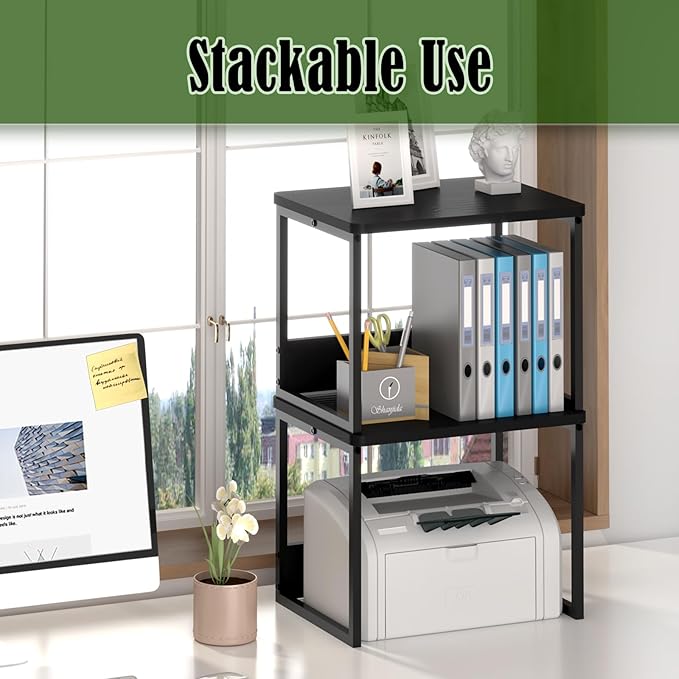 MARTY Desktop Printer Stand 2 Pack Printer Stand with Storage for Desk, Shelf Organzier for Home/Office Printer Riser Under Desk Small Table for Fax Machine Scanner(Black)