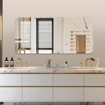 Mirrorons 60 x 28 Frameless Bathroom Mirror, Rounded Corner Bathroom Vanity Mirror, Modern Wall Mounted Vanity Mirror for Living Room, Bedroom, Bathroom, Entryway (Horizontal/Vertical)