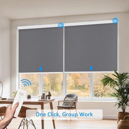 COOLWINDS Motorized Blinds with Remote Cordless Automatic Motorized Shades Custom Blinds for Windows Smart Curtains Compatible with Alexa Google Home(Blackout Thunder Grey,W47 x H72in)