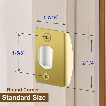 MOSECYOU Standard Strike Plates with Repair Kits, Door Latch Restorer Striker with Sub-Plates and Wood Dowels, Fix Aged Strike Opening (Gold, 1 Pack)