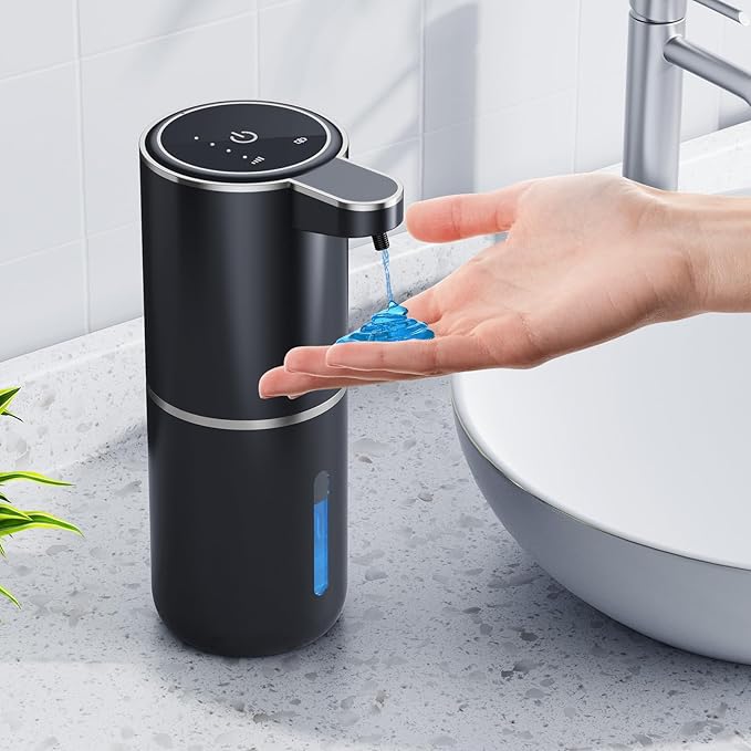Automatic Liquid Soap Dispenser, 12.8oz/380ml Wall Mount Touchless Soap Dispenser with Sensor, 4-Level Adjustable, IPX5 Waterproof, USB Rechargeable for Bathroom, Kitchen