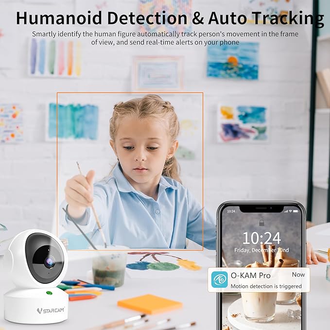 VSTARCAM 2K QHD Security Camera Indoor, Room Camera Baby Monitor 360° for Home Security, WiFi Camera with 2.4 GHz Wi-Fi, One-Touch Call, Smart Motion Tracking, IR Night Vision
