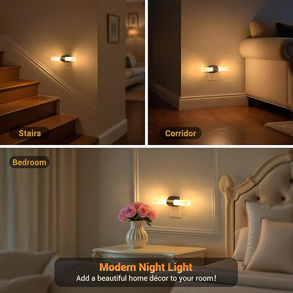 JandCase LED Night Light, Night Lights Plug into Wall, 3000K Soft White, 0-100LM Adjustable Brightness, 180° Rotating Plug in Night Light with Auto Light Sensor for Bedroom Bathroom Hallway
