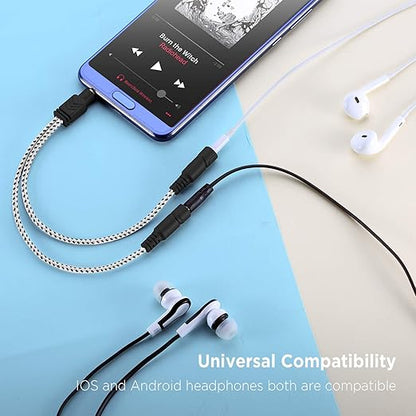 DUKABEL Headphone Stereo Splitter Cable, 3.5mm Dual Headphone Jack Splitter Connector for Headphones Earphones Speakers (Zebra White)
