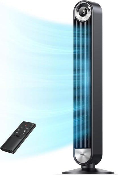 Dreo Tower Fan for Bedroom, Upgraded DC 9 Speeds 25dB Ultra-Quiet Floor Fan, 90° Oscillating Fans with 28ft/s Velocity, 12H Timer, Standing Fan, Bladeless Fan Powerful for Home Office Room