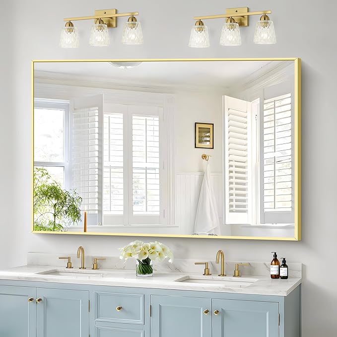 40x60inch Gold Bathroom Mirror, Gold Rectangle Mirror with Frame, Large Rectangular Wall Mirrors for Bathroom, Living Room, Hair Salon, Big Farmhouse Mirror Hang Horizontal/Vertical