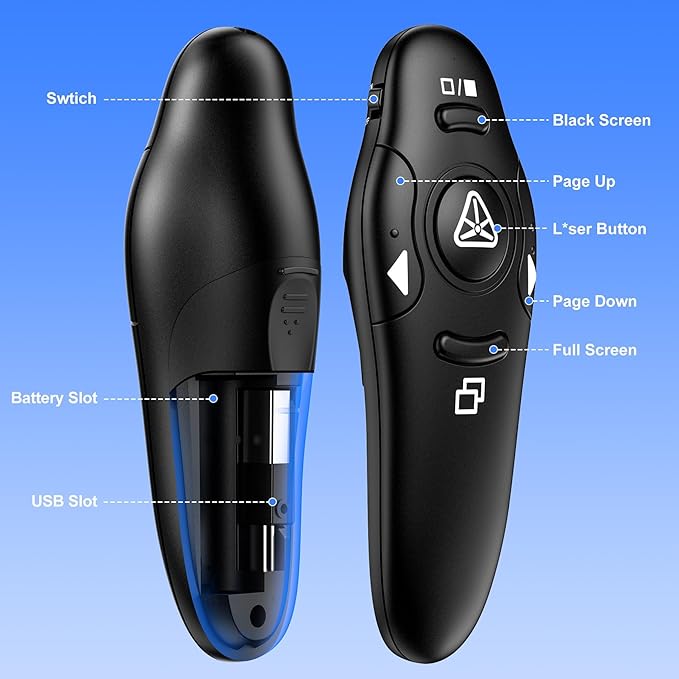 USB Type C Presentation Clicker Wireless Presenter Remote Clicker for PowerPoint Presentations with Red Pointer, PowerPoint Clicker Slide Advancer for Mac/Laptop/Computer/Class/Office