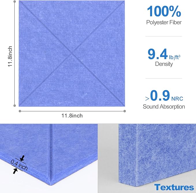 Sonicism 12 Pack X-Lined Acoustic Panels with Self-Adhesive, 12" X 12" X 0.4" Sound Proof Foam Panels, Decorative Soundproof Wall Panels, Sound Proofing Panels for Home & Office, Sky Blue