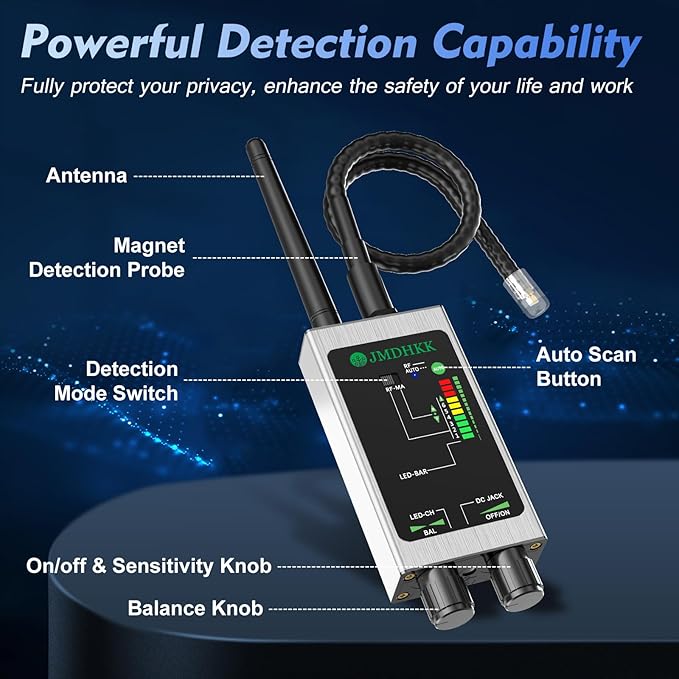 JMDHKK M8000 Hidden Camera Detector, Bug Detector,Camera Finder, Signal Detector for Hotels, Travels, Vehicles, Offices, Public Fitting Rooms (Silver)