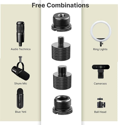 IXTECH Mic Stand Adapter Set 8 pieces Metal Microphone Stand Screw Thread Adapter 5/8 Female to 3/8 Male 3/8 Female to 5/8 Male 5/8 Female to 1/4 Male 1/4 Female to 5/8 Male Tripod Adapter ADP02A Blck