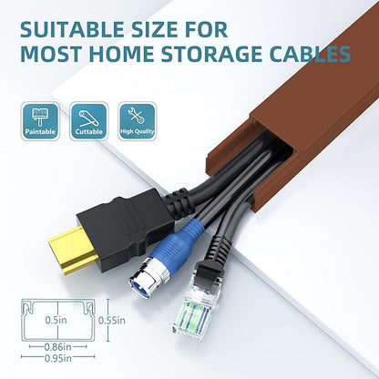 Wire Hider, 157in Delamu Cord Hider Wall, Paintable Wire Covers for Cords, TV Cable Hider Wall Kit, Cable Covers Raceway, Cable Management Hide TV Cords for Wall Mount TV, 10XL15.7 W0.95 H0.55in Brown
