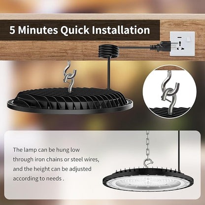 SOUTHLEVY 2 Pack UFO 200W LED High Bay Light, 5000K,28,000LM, 5 ft Cable with US Plug UL Certified Plug, IP65 Commercial Warehouse Area Light for Wet Location Area, Workshop, Garage