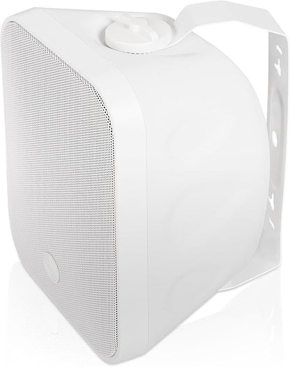Sound Town Commercial Restaurant Bluetooth Amplifier + Surface-Mount Speaker Set, with One 6-Zone 70V/100V Amplifier with Bluetooth, 4 x 5.25-Inch Surface-Mount Speakers, White (STCA180X4MS5W)