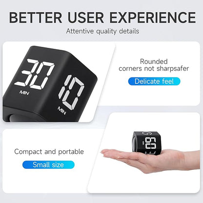 Productivity Timer 1, 5, 10, 30, 60 Minutes Preset, Desk Cube Timer with Gravity Sensor/Mute/Vibration for ADHD, Work, Study, Kitchen, Back to School (1, Black)