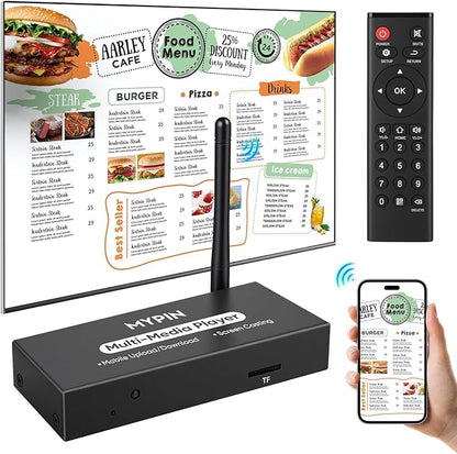 Advertising Media Player USB Video Player for Digital Signage or TV, Wireless Display Adapter with Screen Mirroring, Screen Rotation, Photo Share Function, Looping and Auto Playback& Easy Setup