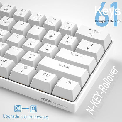 Camiysn 60% Mechanical Gaming Keyboard, White Gaming Keyboard with Red Switches, Detachable Type-C Cable Mini Keyboard with Blue LED Light for/PC/Laptop