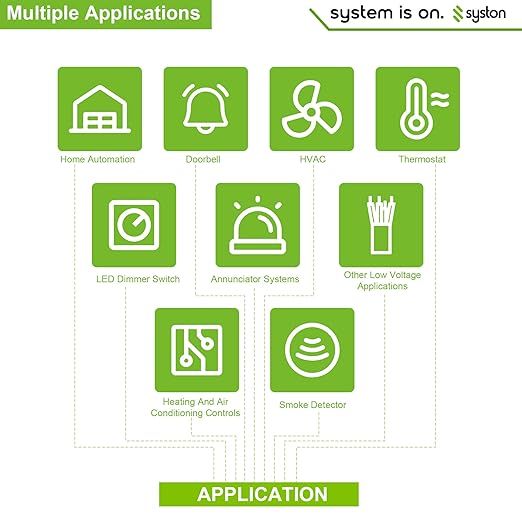 Syston 18/8 Thermostat Doorbell HVAC Heating Control Cable Wire, 100% Solid Copper Conductors CL3R/FT4/CMR Riser-Rated UL/ETL Listed, UV Resistant RoHS for Indoor/Outdoor Low Voltage Applications Use