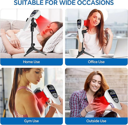 Red Light Therapy Device for Body Pain ReIief with Stand, 6x808nm+12x650nm Handheld Near Infrared Light Therapy with PW Pulsed Wave Model for Human and Pet Body Joint Back Knee Muscle