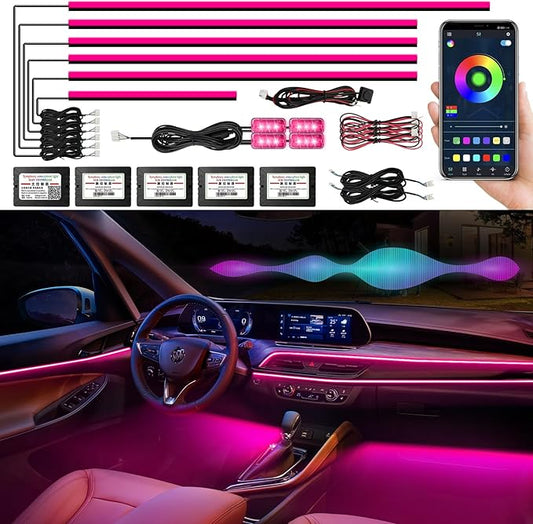 Interior Car LED Strip Lights, AMKI Acrylic LED Lights RGB 10 in 1 with Wireless APP Control Music Sync, Car Ambient Lighting Kits, Music Sync & DIY Function