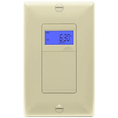 Enerlites 7 Days Digital in-Wall Programmable Timer Switch for Lights, Fans, and Motors, Single Pole, Neutral Wire Required, 7-Day 18 ON/Off Timer Settings, with Blue Backlight, HET01, Ivory