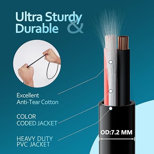 HiFind 14/2 Gauge Speaker Wire Cable 100 Ft-Tinned OFC Copper-UL CL3 Rated- Indoor/Outdoor-Pro Series 14 AWG-UV PVC Jacket&Cotton, Hi-Fi Sound for Car Audio,Home Theater Speakers,Stereos-Black