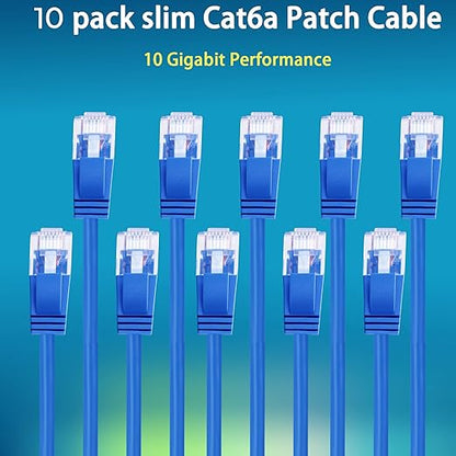 Rapink Patch Cables Cat6a 0.5ft (10 Pack) Slim, Cat6a Ethernet Patch Cable 10G Support, Snagless Cat 6 Patch Cable for Patch Panel to Switch, Flexiable Cat 6a Ethernet Cable with Gold Plated