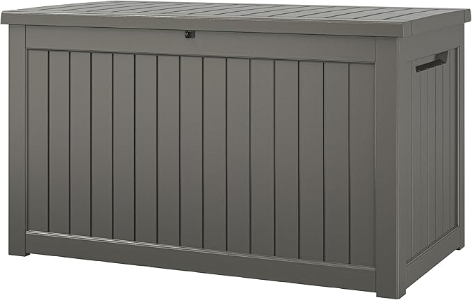 NUNU LAB 270 Gallon Large Resin Deck Box, Waterproof Outdoor Storage Box, Lockable Storage Bin for Patio Furniture, Garden Tools, Pool Accessories, UV-Resistant & All-Weather, Grey