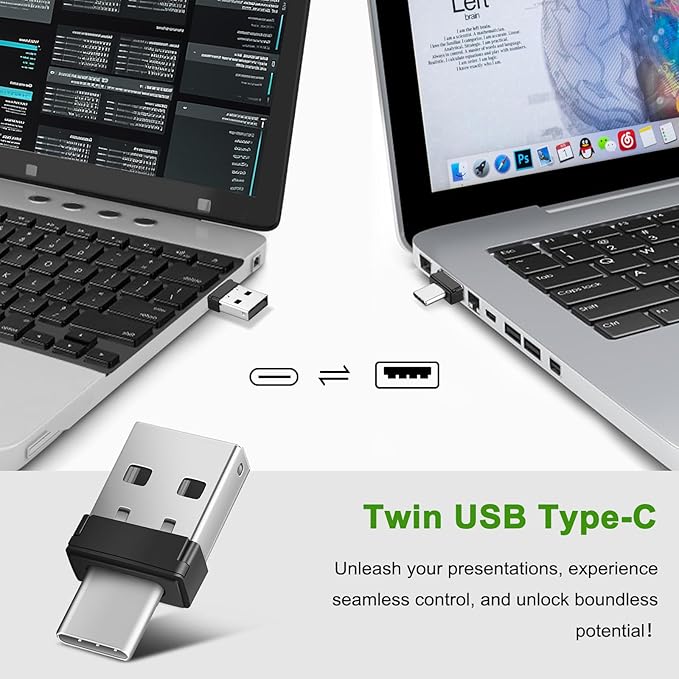 Presentation Clicker Remote, Type C&USB Wireless Presenter, PowerPoint Clicker, Slide Advancer Control for Mac︱ Windows︱ Laptop, Support PPT︱Keynote︱Google Slides