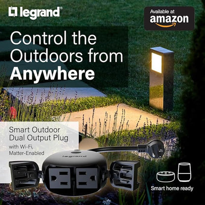 Legrand Wi-Fi Outdoor Dual Output Matter Smart Plug, Effortless Setup, Enhanced Compatibility with Apple HomeKit, Google Home, Alexa & SmartThings, Matter Smart Home, Pack of 1 WWMP31