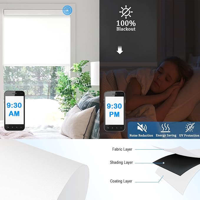 COOLWINDS Motorized Blinds with Remote Cordless Automatic Motorized Shades Custom Blinds for Windows Smart Curtains Compatible with Alexa Google Home(Blackout Ivory White,W62 x H72in)