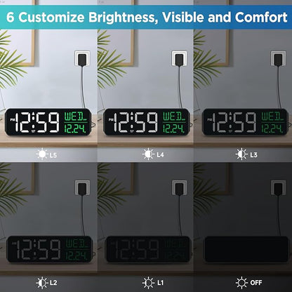 Peakeep Large Display Digital Alarm Clock for Bedrooms, Date Day of Week Calendar Desk Table Clocks for Living Room Office, Dimmable Plug in Electric Clock, 5 Volumes, Loud, Auto DST