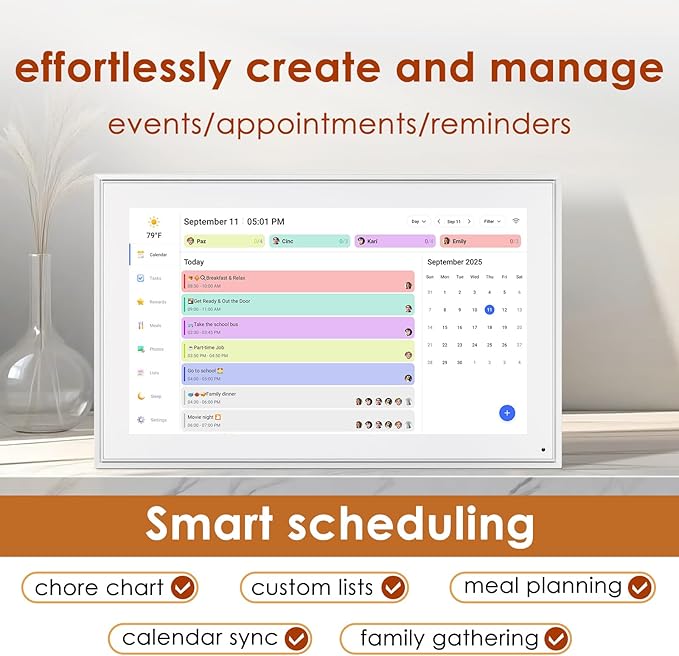 Digital Calendar 15.6 Inch, Electronic Calendar Chore Family Schedules, Smart Weekly and Monthly Planner, 1920 * 1080P IPS Touchscreen Interactive Display - Wall Mount White