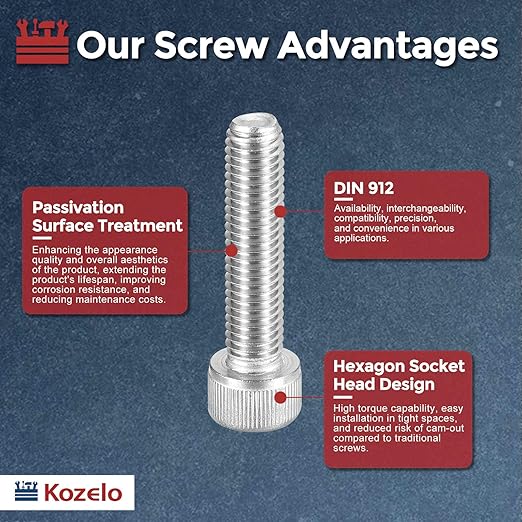 Kozelo 5pcs Socket Head Cap Screws - [M10-1.5 x 50mm] 304 Stainless Steel Allen Socket Drive for Electrical Motor 3D Printing Fan Engine Replacement Use, Silver