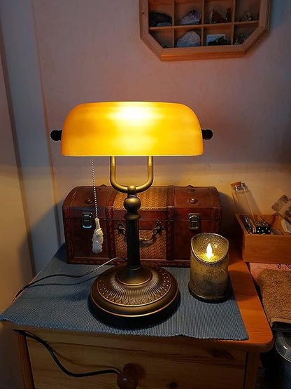 Newrays Matted Orange Glass Bankers Desk Lamp with Pull Chain Switch Plug in Fixture