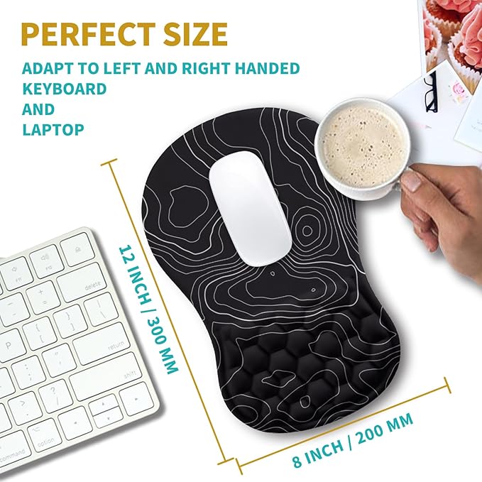 Hokafenle Ergonomic Mouse Pad Wrist Support, Wrist Rest Mousepad for Carpal Tunnel Pain Relief with Integrated Memory Foam Slope Massage Bulge (11.8x7.9 inch,Topographic Contour)