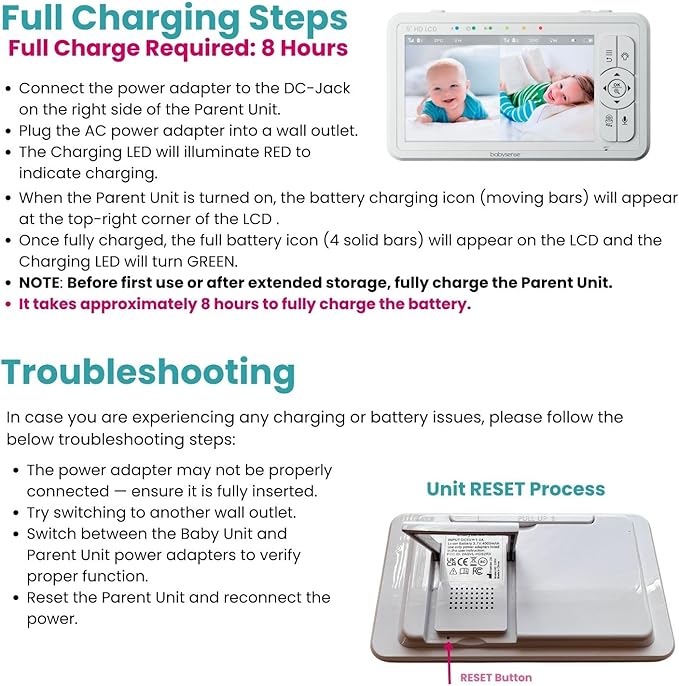 Babysense 5" HD Split-Screen Baby Monitor, Video Baby Monitor with 2 Cameras and Audio, Night Light, 1000ft Range, Two-Way Audio, 4X Zoom, Night Vision, 4000mAh Battery