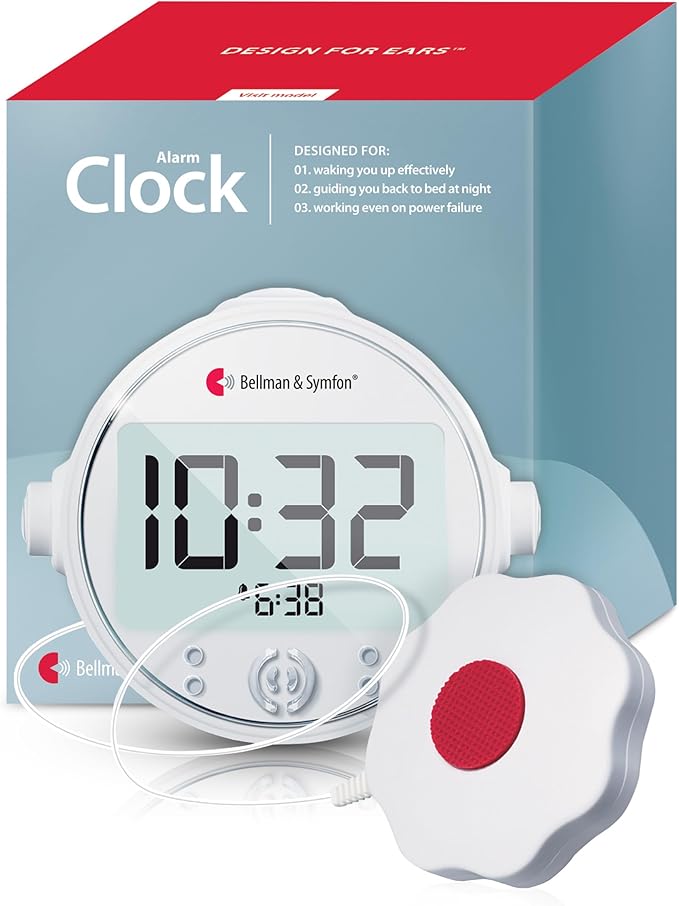 Bellman & Symfon Vibrating Alarm Clock Pro with Bed Shaker - Loud Alarm, Flashing LED Night Lights for Heavy Sleepers, Hard of Hearing and Deaf People - Alarm Clocks for Bedrooms with Backup Batteries