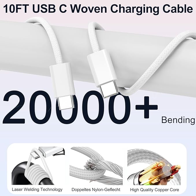 iPhone 17/16/15 Charger Fast Charging 3Pack 40W USB C Charger Fast Charging Block with 10FT USB C Cable for iPhone 17/17 Pro/17 Pro Max/17 Air/16/16 Plus/16 Pro/16e/16 Pro Max/15/15 Pro Max/iPad Pro