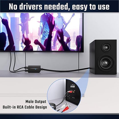 192kHz DAC Digital to Analog Audio Converter 7ft/2.1m Digital Audio Optical to RCA Cable SPDIF to RCA Converter with Built-in Audio Amplifier Chipset for HDTV, DVD, Blu-Ray Players