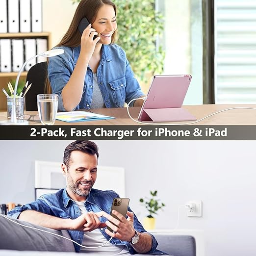 iPhone 16 15 Charger Fast Charging, 2Pack 20W Apple USB C Fast Charger Wall Adapter Blocks & 2Pack Fast Charging Cable Cord for iPhone 16 Pro Max/16e/15 Pro/15 Plus,iPad Air/Pro,AirPods