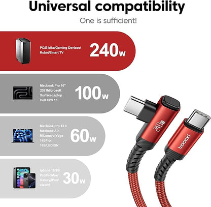 USB C Cable [2Pack, 3.3ft] 240W Fast Charging Type C Cord, Nylon Braided USB 2.0 Cable for iPhone 17 16 15 Pro Plus Pro Max Air, iPad Pro, Samsung Galaxy S24 S23, Switch, MacBook Pro, Pixel-Red