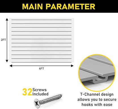 DLDIRECT 24" X 48" - White Slatwall Panel Garage Organizer: Heavy Duty Wall Mounted PVC Rack, Interlocking Slat Paneling for Garage Storage, Slotwall Board, Shelves System