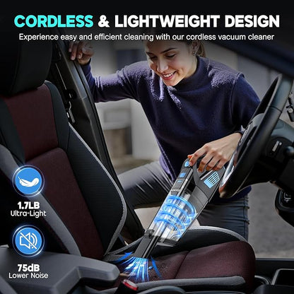 CKIKH Handheld Vacuum Cordless, 15000PA Strong Suction Hand Held Car Vacuum Cleaner Portable with Multi-Nozzles & Washable Filter, Lightweight Dust Busters Rechargeable for Home, Car, Office, Pets